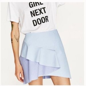 NWT Zara Striped asymmetric Ruffled mini skirt  M